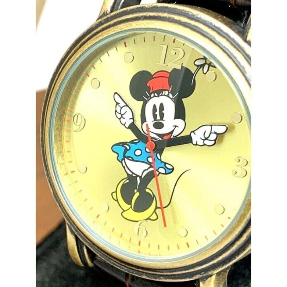Disney Women's Watch W001876 Minnie Mouse Quartz Silver 38mm Brown Leather Strap